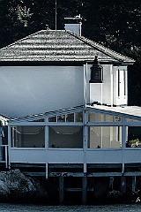 Ida Lewis Light Situated Above Yacht Club Building in Newport
